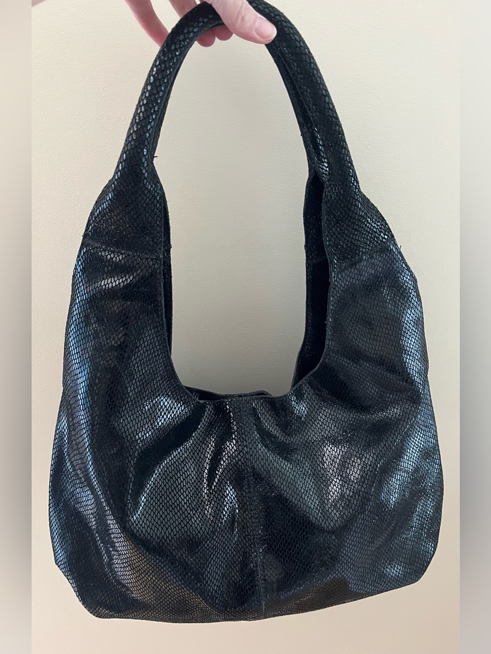 Maxine Couture Hobo Suede Leather Handbag Black - Picture 4 of 16